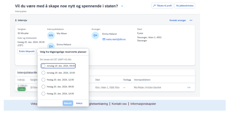 Bildet viser hvor kandidat finner oversikt over sine intervju.