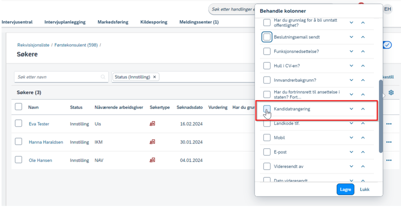 Bilde som viser hvor du ser nummeringen til innstilte kandidater