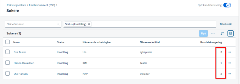 Bilde som viser kandidatvurdering i visningsoversikt 