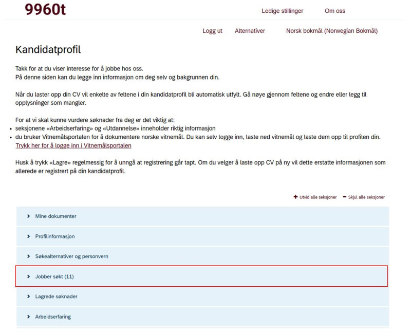 Bilde som viser hvor det ligger "jobber søkt"