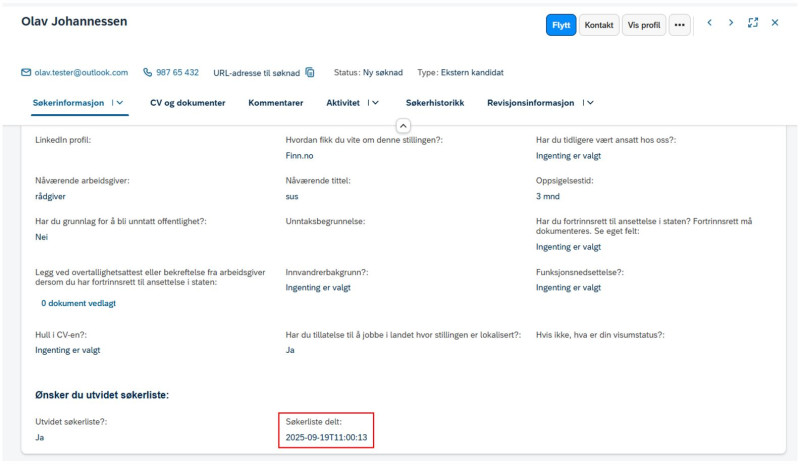 Bilde som viser hvor det legges tidsstempel på kandidatprofil 