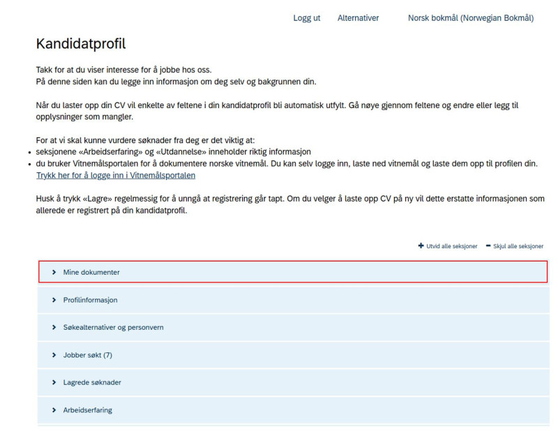 Bilde som viser hvor den utvidede søkerlisten legges på kandidatprofil. 