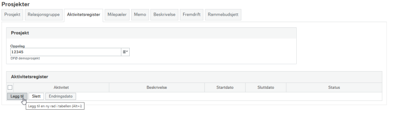Skjermbilde av system. 