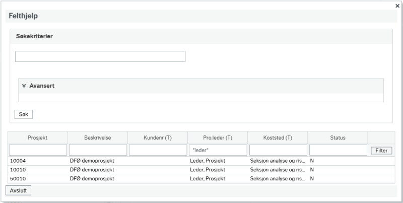 Skjermbilde av system. 