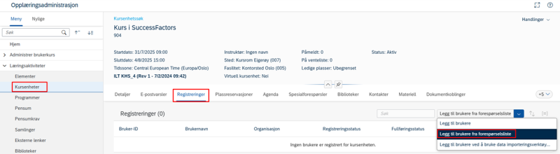 Bildet viser et skjermbilde fra systemløsningen DFØ HR