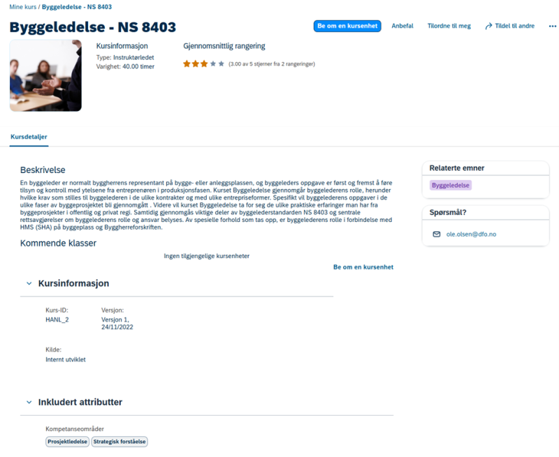 Bildet viser et skjermbilde fra systemløsningen DFØ HR