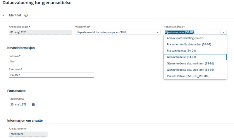 Dataevaluering for gjenansettelse