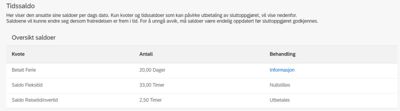 Bildet viser tidssaldo i skjemaet