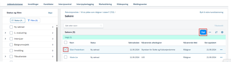 Bildet viser hvordan du kan flytte kandidater. 
