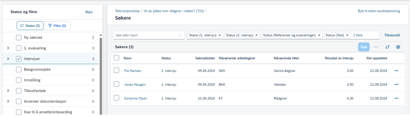Bildet viser statusfeltet - intervju.