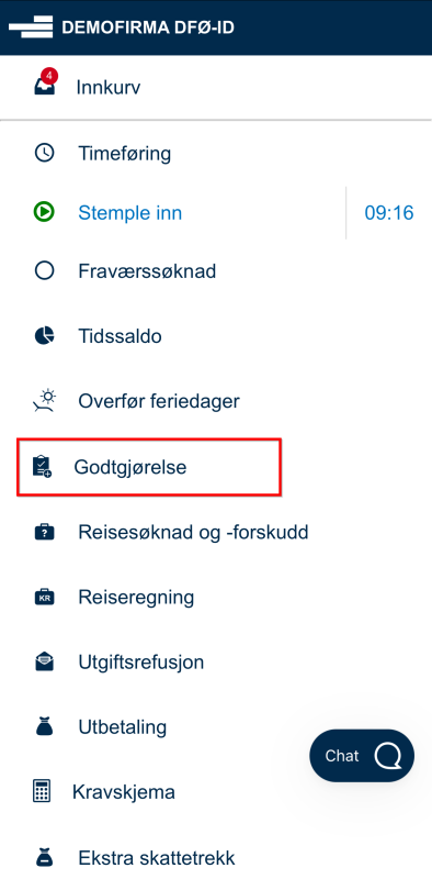 Bildet viser godtgjørelse i DFØ app