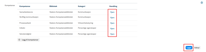 Bildet viser hvor du lagrer etter utfylling av jobbprofil.