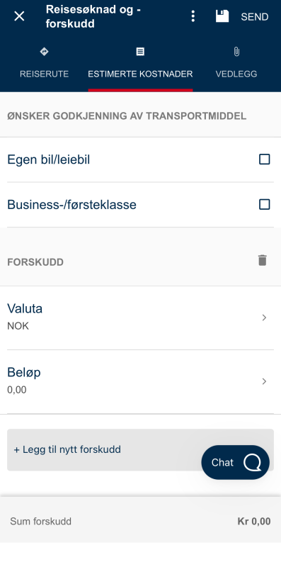Bildet viser utfylling av estimerte kostnader del 2