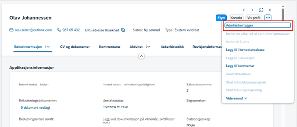 Bildet viser administrering av tagger.