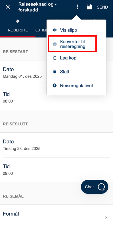Bildet viser konverter til reiseregning
