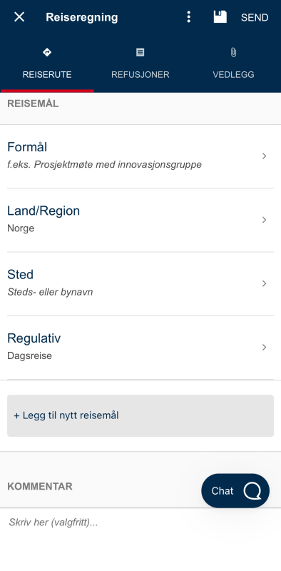 Bildet viser Reiserute i DFØ-appen