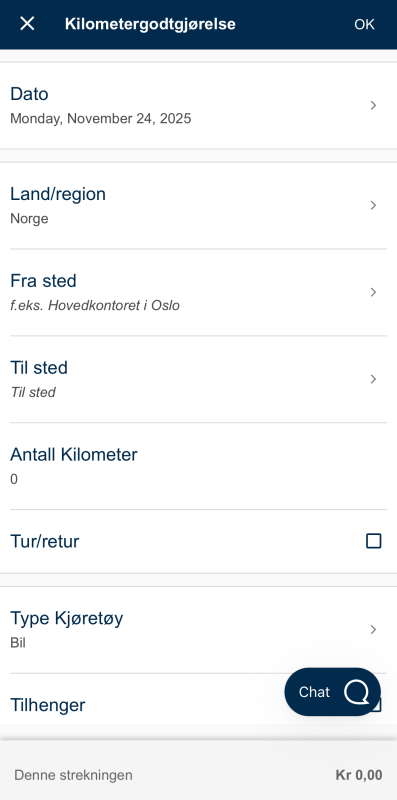 Bildet viser kilometergodtgjørelse