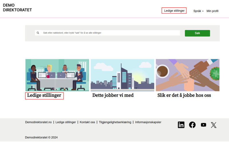 Skjermbilde som viser "ledige stillinger" på karrieresiden