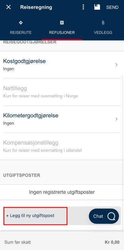 Bildet viser legg til ny utgiftspost