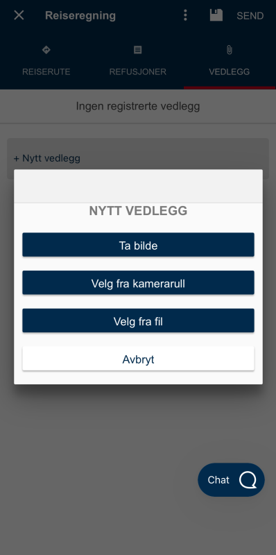 Bildert viser fanen vedlegg i dfø app