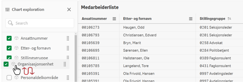 Bildet viser hvordan du endrer rekkefølge