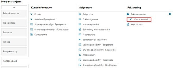 Menypunkt Fakturaoversikt web