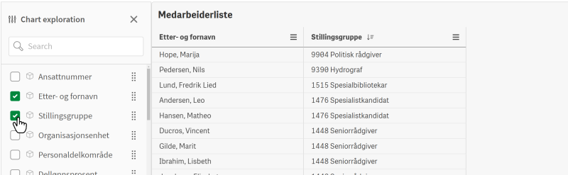 Bildet viser valg av felt