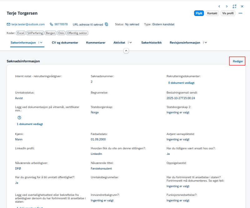 Bilde som viser hvordan man aktiverer innhold i søknadsprofilen. 