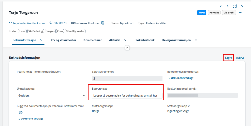Bildet som viser hvordan søkandsprofilen ser ut i redigeringsmodus. 