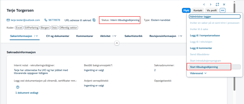 Bilde som viser kandidat i status intern tilbudsgodkjenning