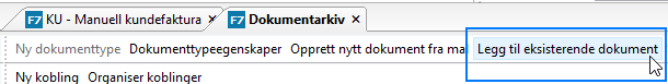 Viser hvor du trykker Legg til eksisterende dokument, til høyre i menyen