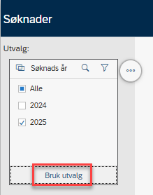Bildet viser utvalg og knappen "bruk utvalg".