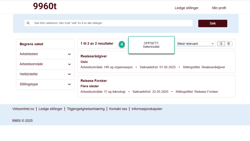 Bildet viser oppsett Søkeresultat