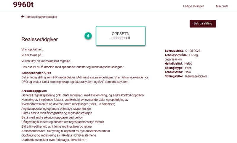 Bildet viser oppsett Jobboppsett