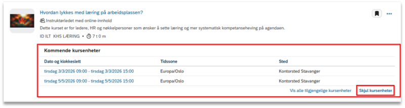 Bildet viser skjul kursenheter