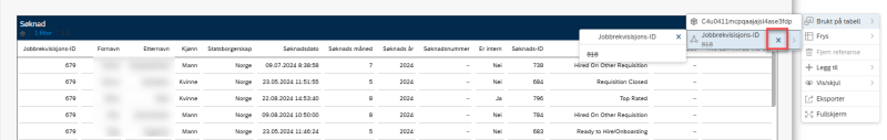 Bildet viser hva som er filtrert bort i tabellen.