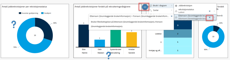 Bildet viser de tre prikkene oppe til venstre hvor du kan velge å krysse ut valgte filter.