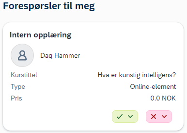 Bildet viser forespørsler til meg på opplæringssiden.