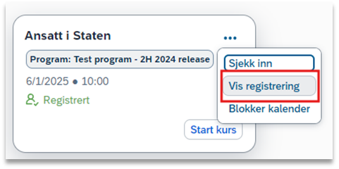 Bildet viser valget for å trekke tilbake et kurs