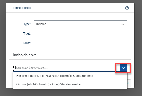 Bildet nedtrekksmenyen med de ulike innholdslenkene