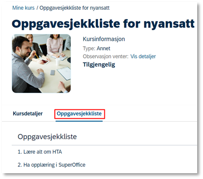 Bildet viser oppgavesjekkliste