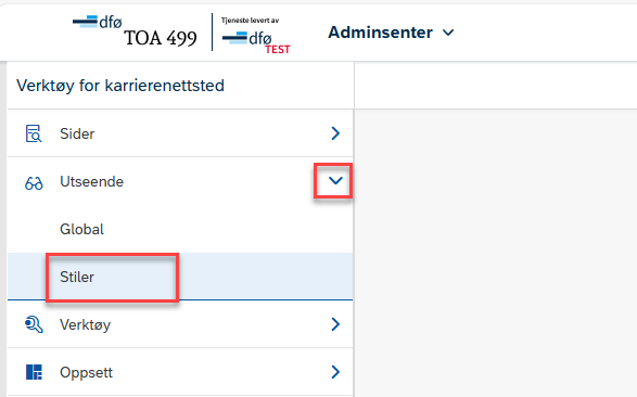 Bildet viser valget Stiler under Utseende