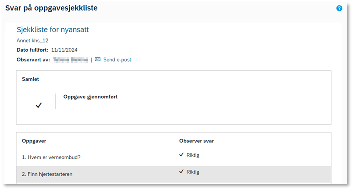 Bildet viser sjekkliste for nyansatt