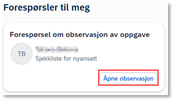 Bildet viser knappen åpne observasjon