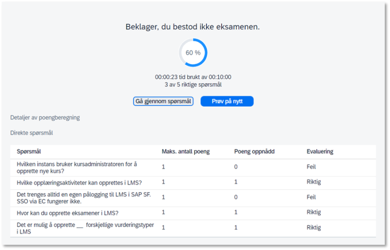 Bildet viser resultat av eksamen