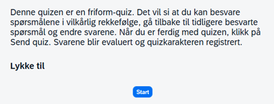 Bildet viser start quiz