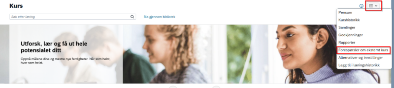 Bildet viser forespørsel om eksternt kurs
