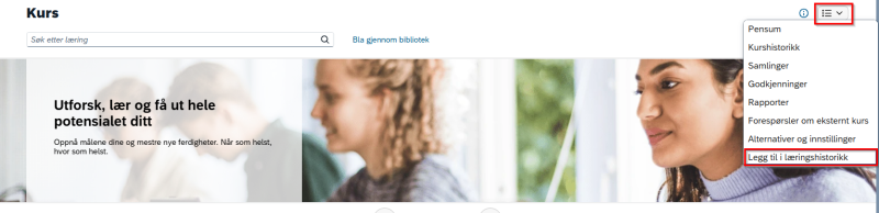 Bildet viser legg til læringshistorikk