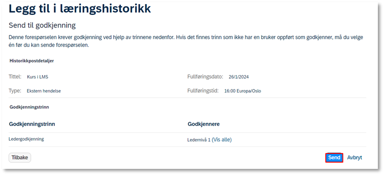 Bildet viser knappen send