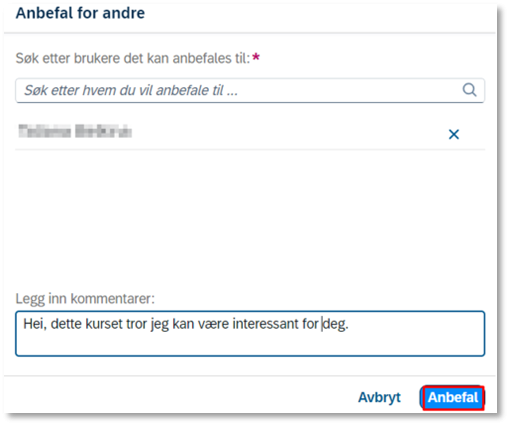Bildet viser knappen anbefal